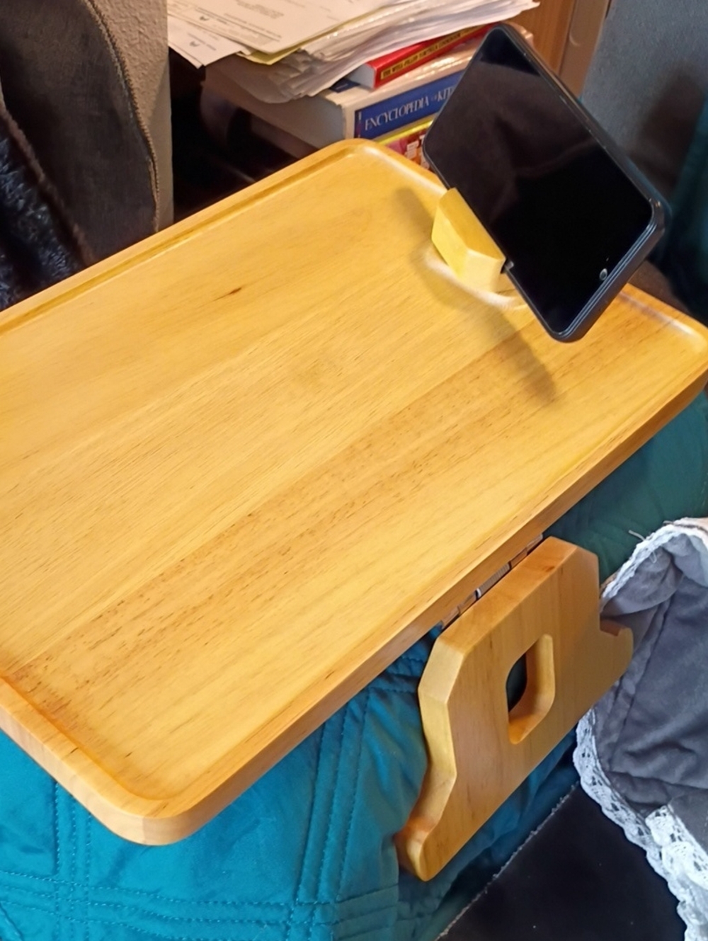 Amazon Wooden Sofa arm Serving  Tray in Natural Yellow-Brown